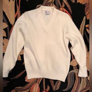 Cream V-Neck Sweater with Cozy Knit Texture